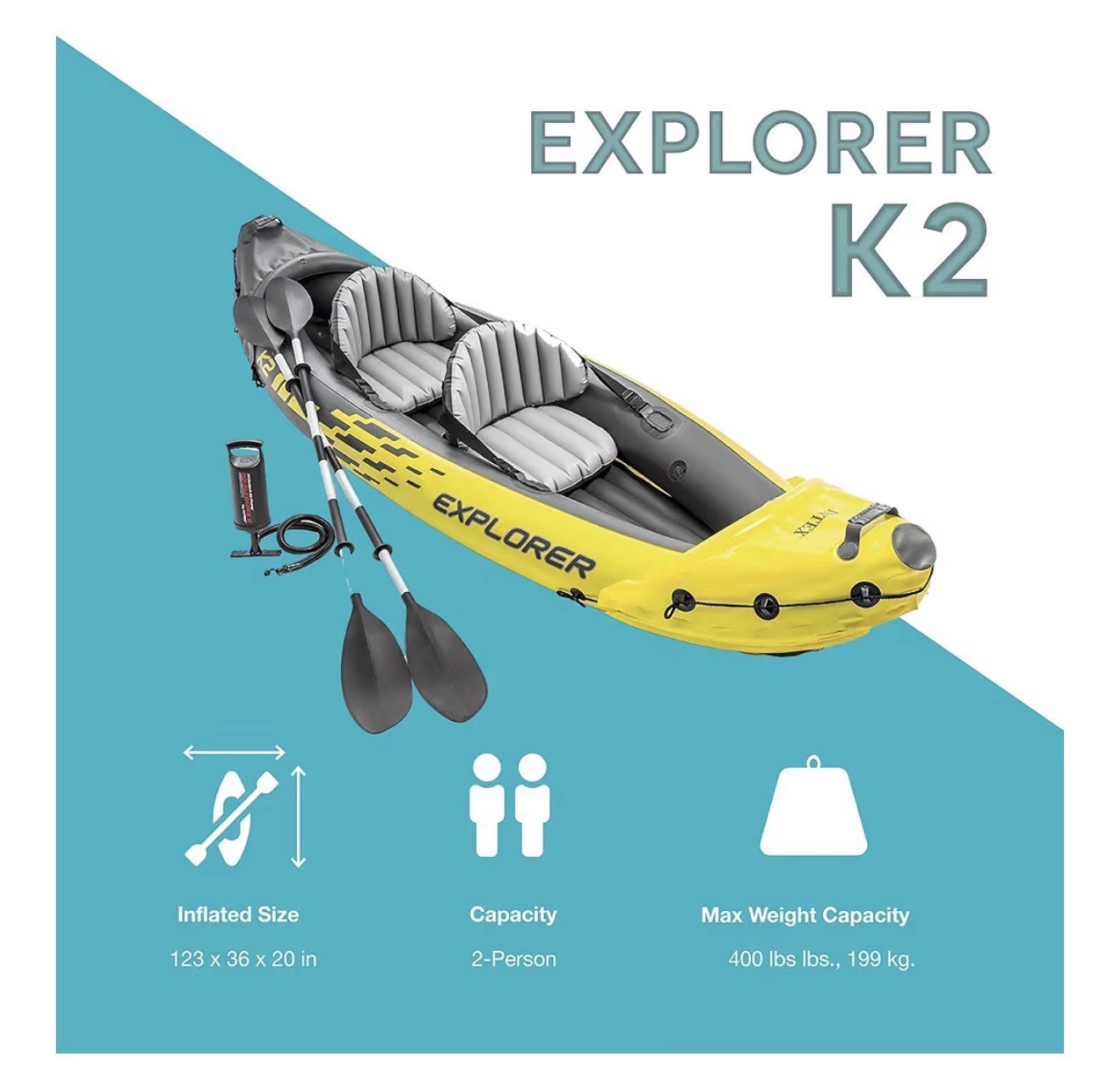 Intex Explorer K2 2-Person Inflatable Kayak with Aluminum Oars (68307EP)