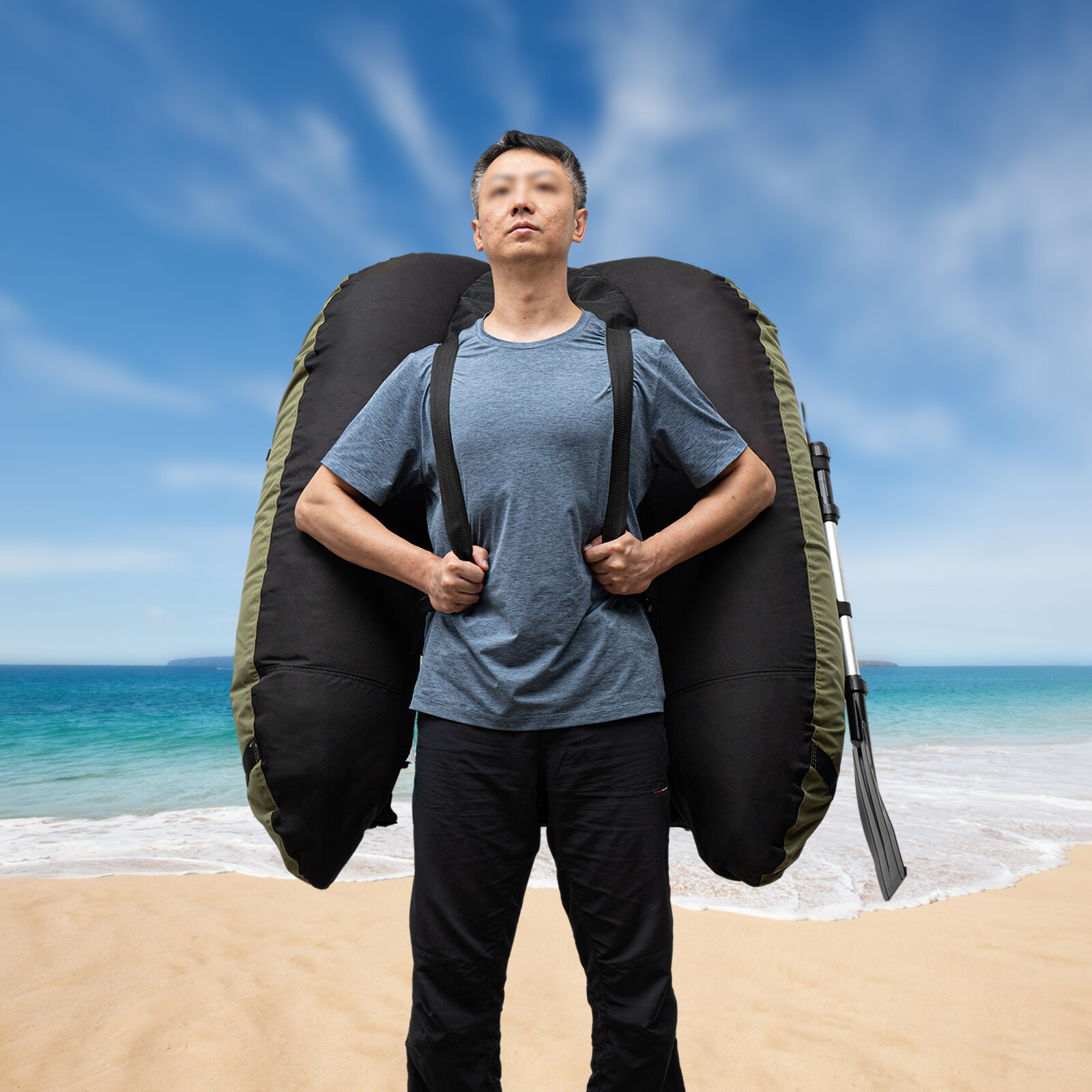 Outdoor Inflatable Fishing Boat 90-180° Adjustable Backrest 130kg/286.6lbs Load