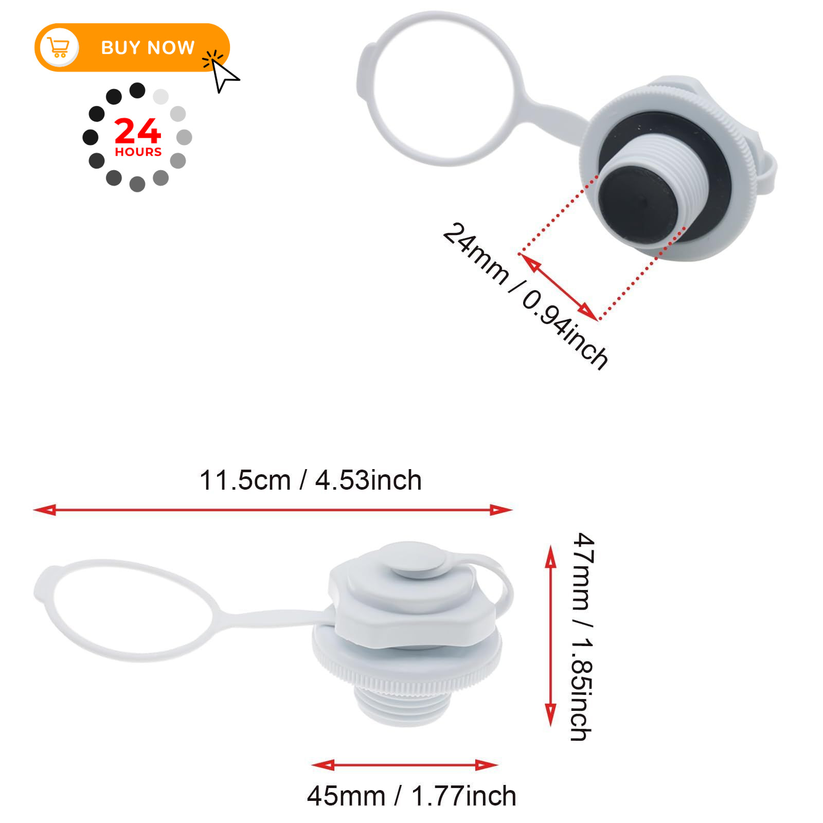 OZXNO 2 Pcs Inflatable Boat Air Valve 24mm Plastic 24 mm, White