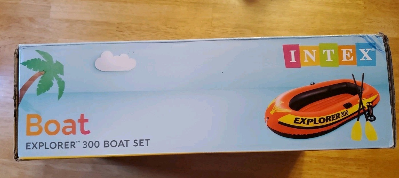 Intex Explorer 300 3 Person Inflatable Boat Set w/ 2 Oars & Air Pump MAX 410 lbs