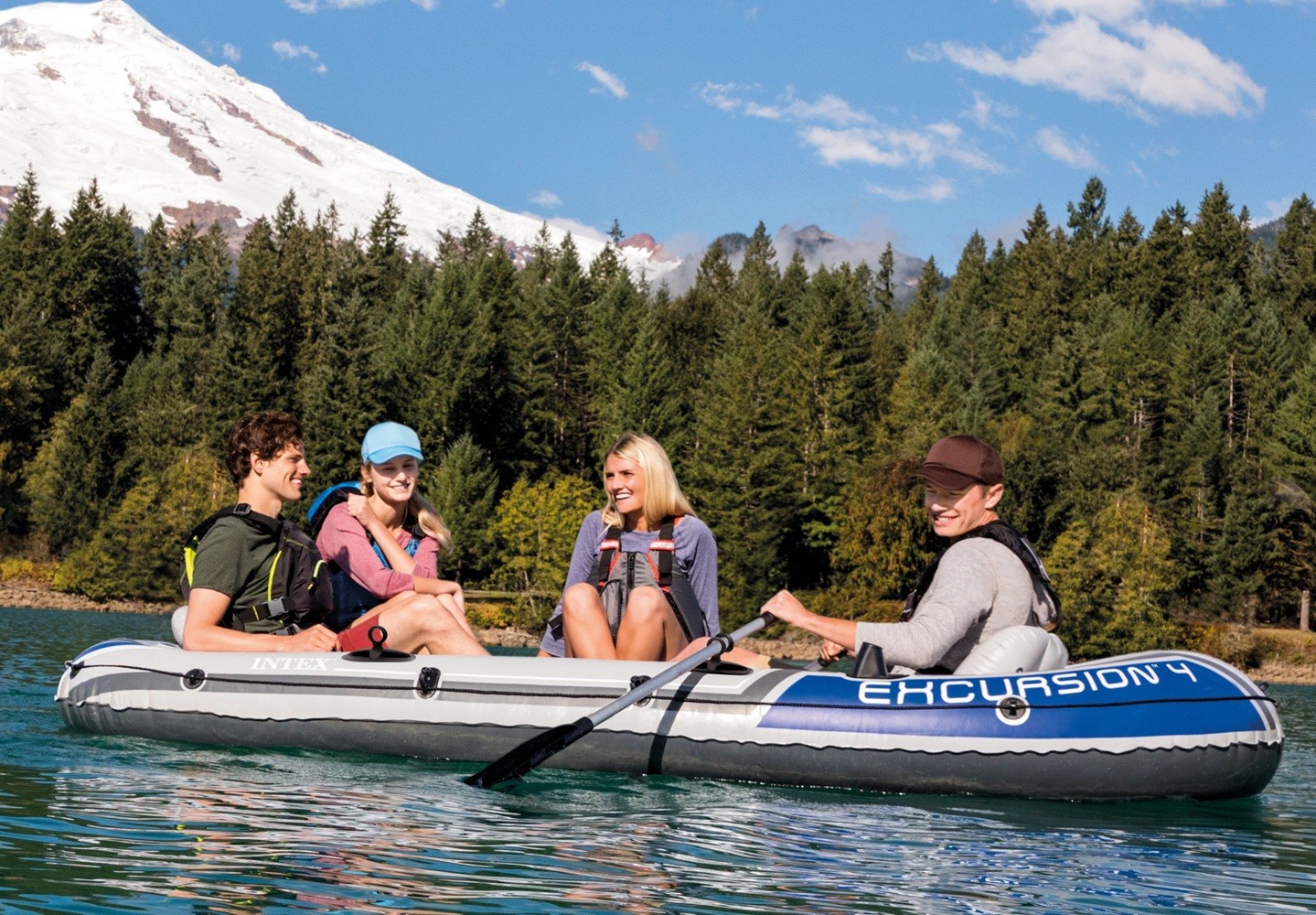 Intex Excursion 4 Inflatable Boat Set 4 Person with Oar and Pump