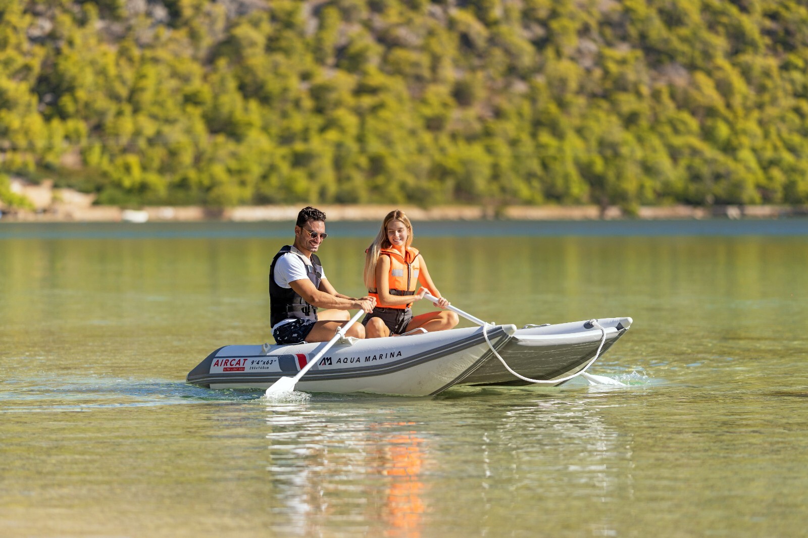 AQUA MARINA AIRCAT INFLATABLE CATAMARAN BOAT TOURING FISHING OARS INCLUDED 11ft