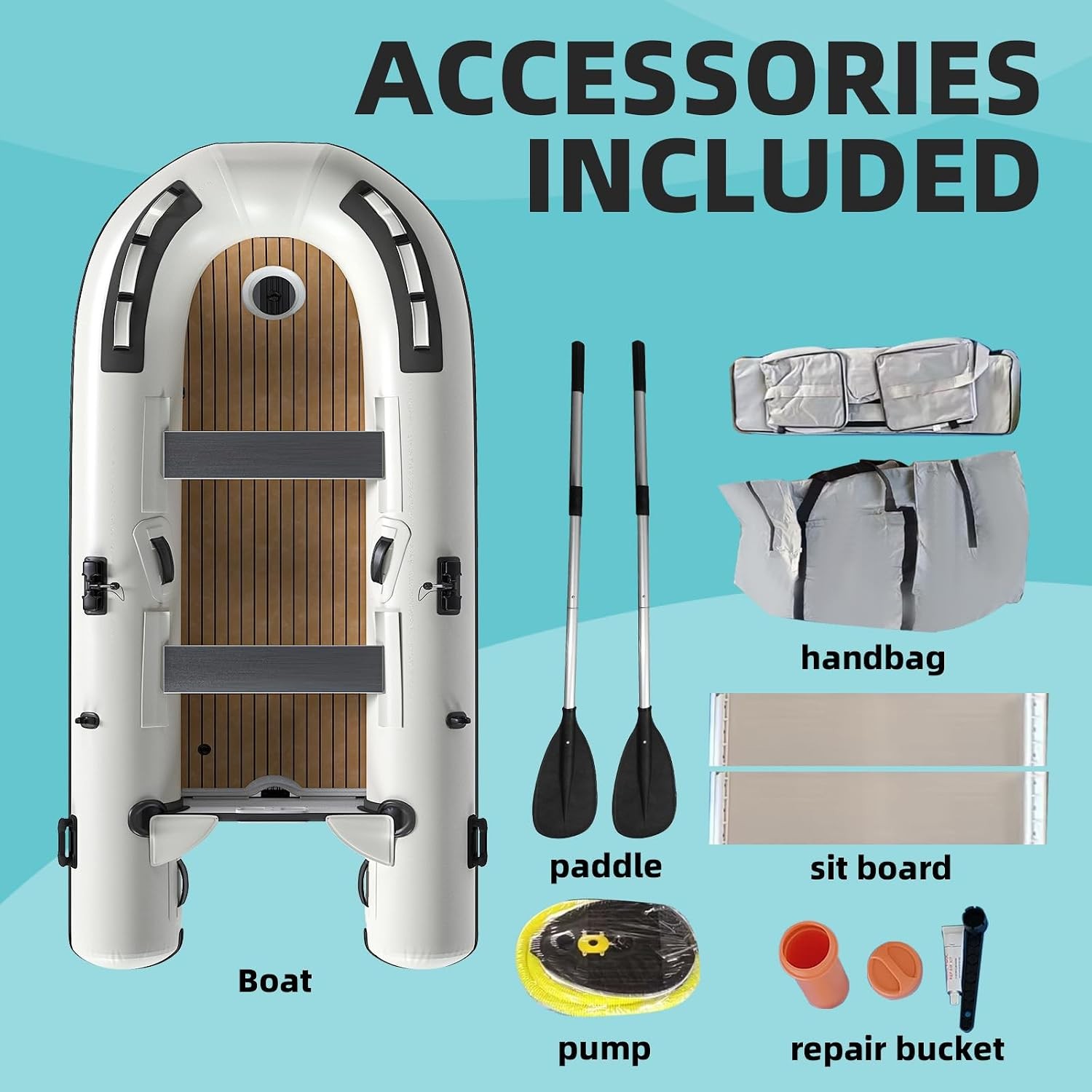 Inflatable Boat 10.5ft x 5ft, 5 Person Sport Tender Dinghy for Fishing White