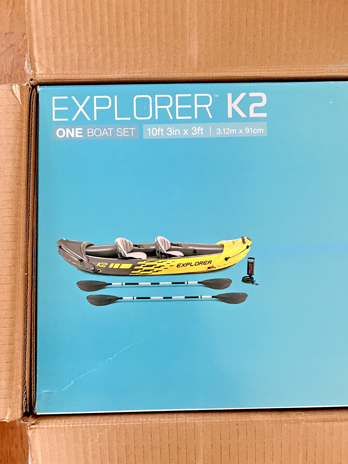 Intex Explorer K2 Yellow 2 Person Inflatable Kayak with Aluminum Oars & Air Pump
