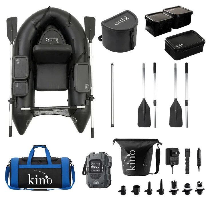 Kino Outdoor Kai Inflatable Belly Boat Bundle – Fishing Float Tube Set w/storage