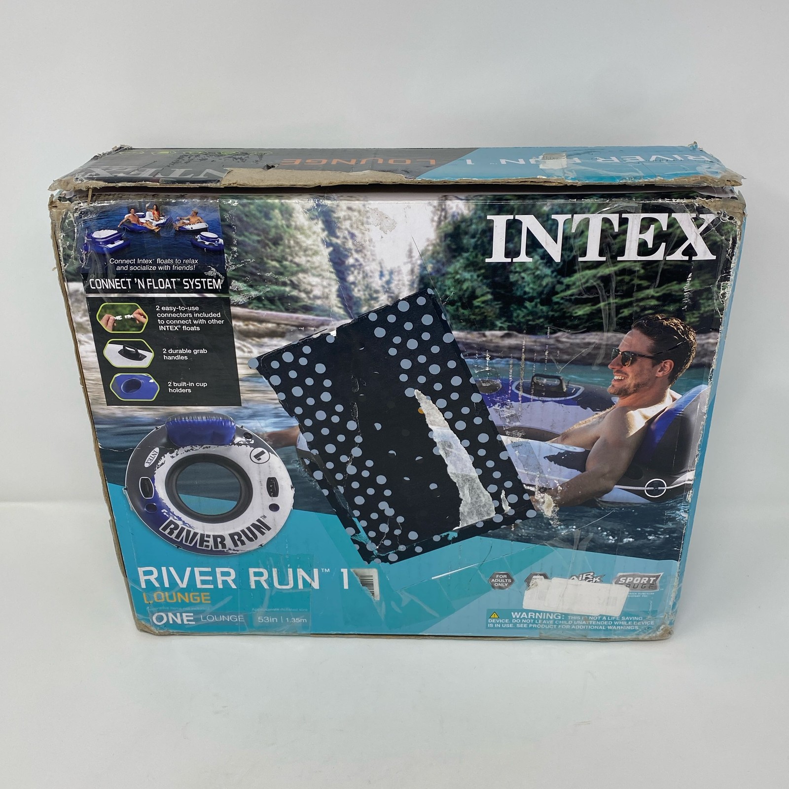 Intex River Run 1 Lounge Tube Blue 53in 1-Person w/Cup Holders