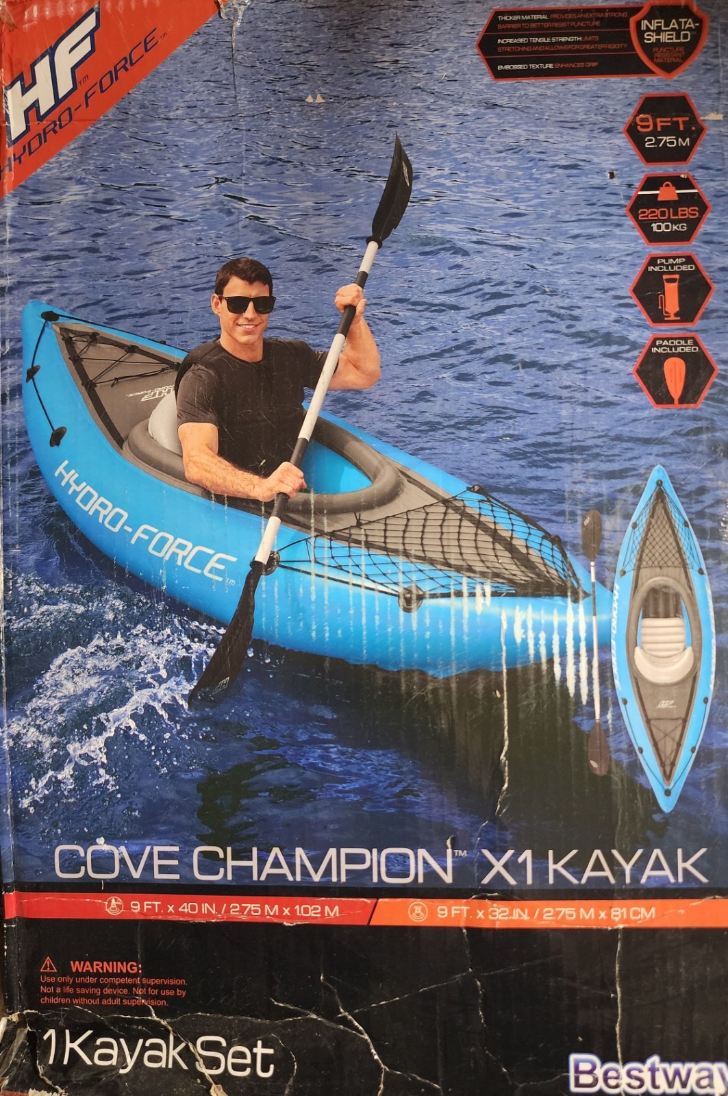 Bestway Hydro-Force Cove Champion X1 Inflatable Kayak Set 9ft 1-Person Blue NEW