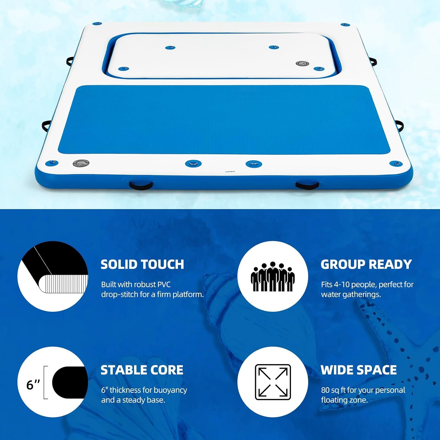 10’x8′ Inflatable Floating Dock Platform White Polyester EVA Mat with Pump