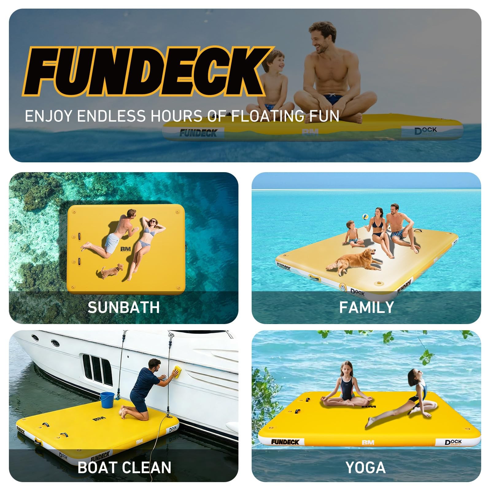 BEYOND MARINA 8x6ft Inflatable Floating Dock for Lake, 8ft x 6ft, Yellow