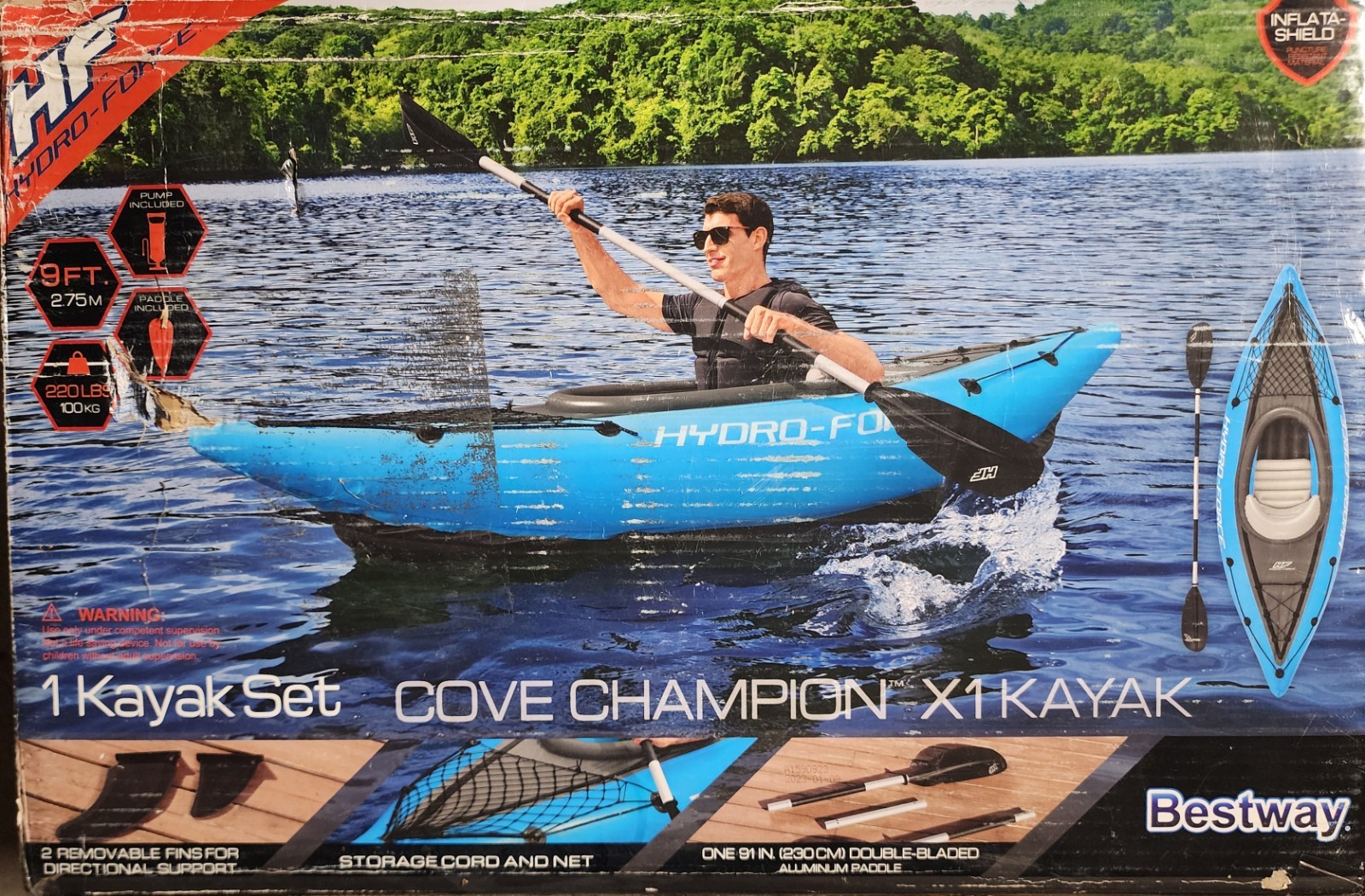 Bestway Hydro-Force Cove Champion X1 Inflatable Kayak Set 9ft 1-Person Blue NEW