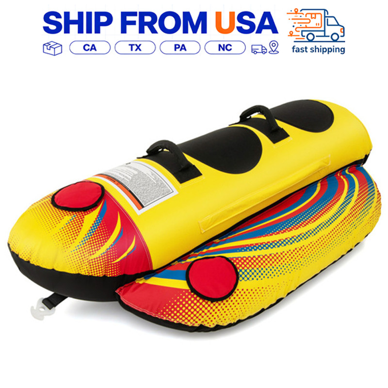 2 Rider Towable Tube Inflatable for Boating Yellow Banana Boat Water Toy 340lb