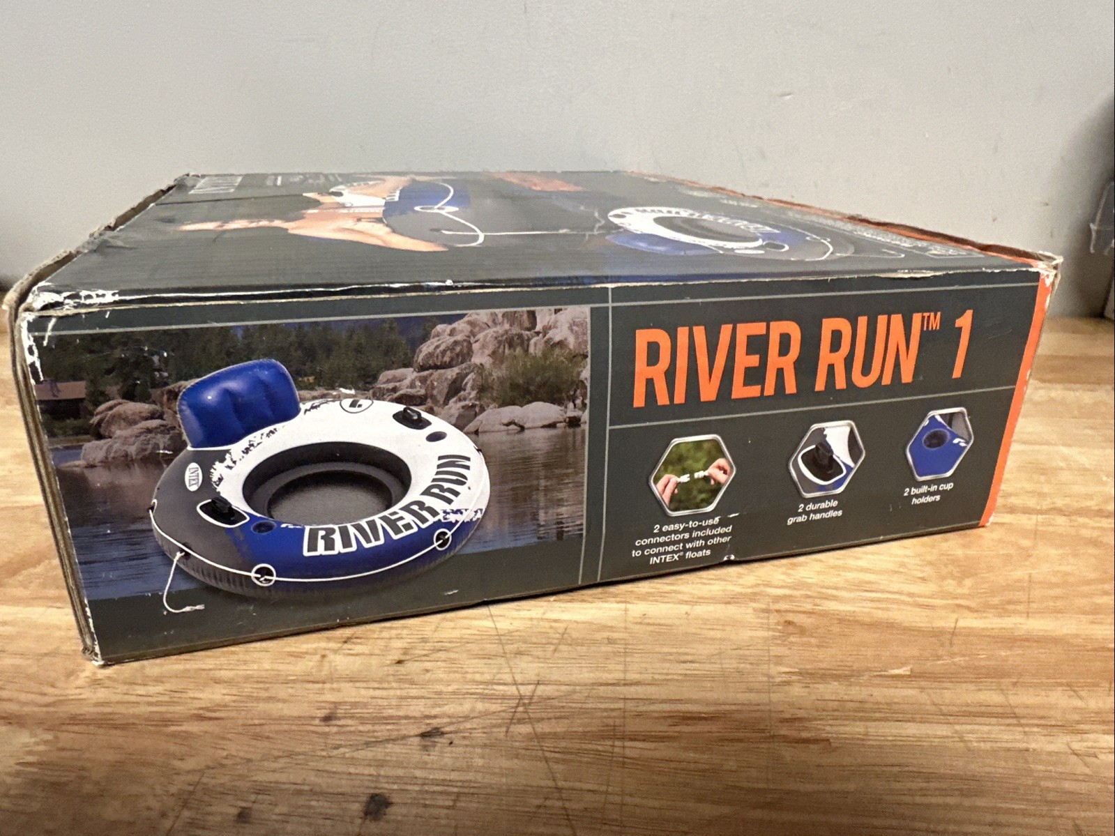 Intex River Run I Sport Lounge 53 inch Inflatable Water Float Blue/White – New