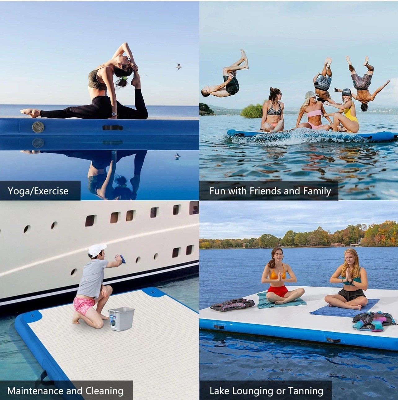 Inflatable Floating Dock Mat, 6 ft x 6 ft Water Platform Swim Deck