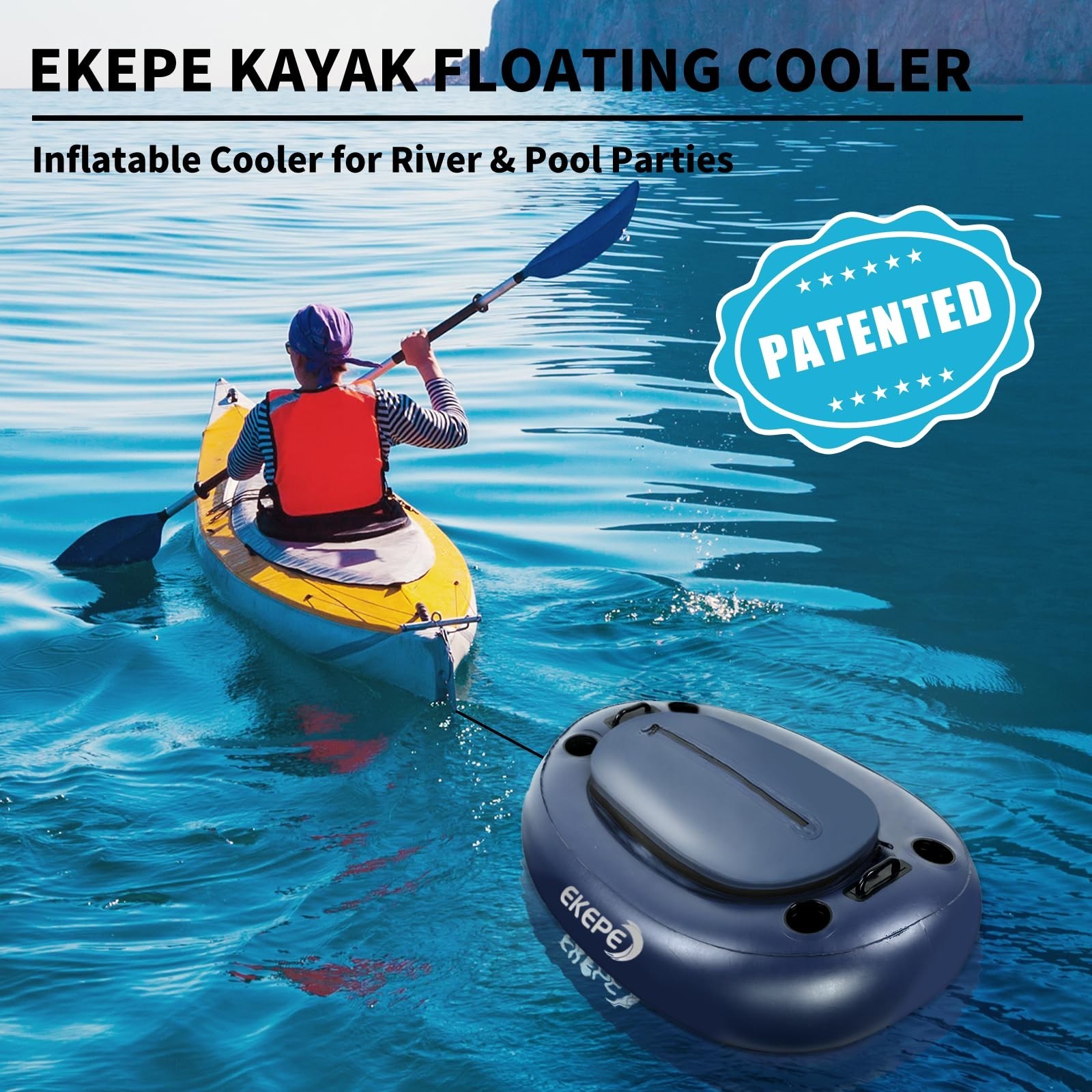 40 QT Inflatable Kayak Cooler Float with Tow Rope – Heavy Duty PVC, 4 Cup Holder