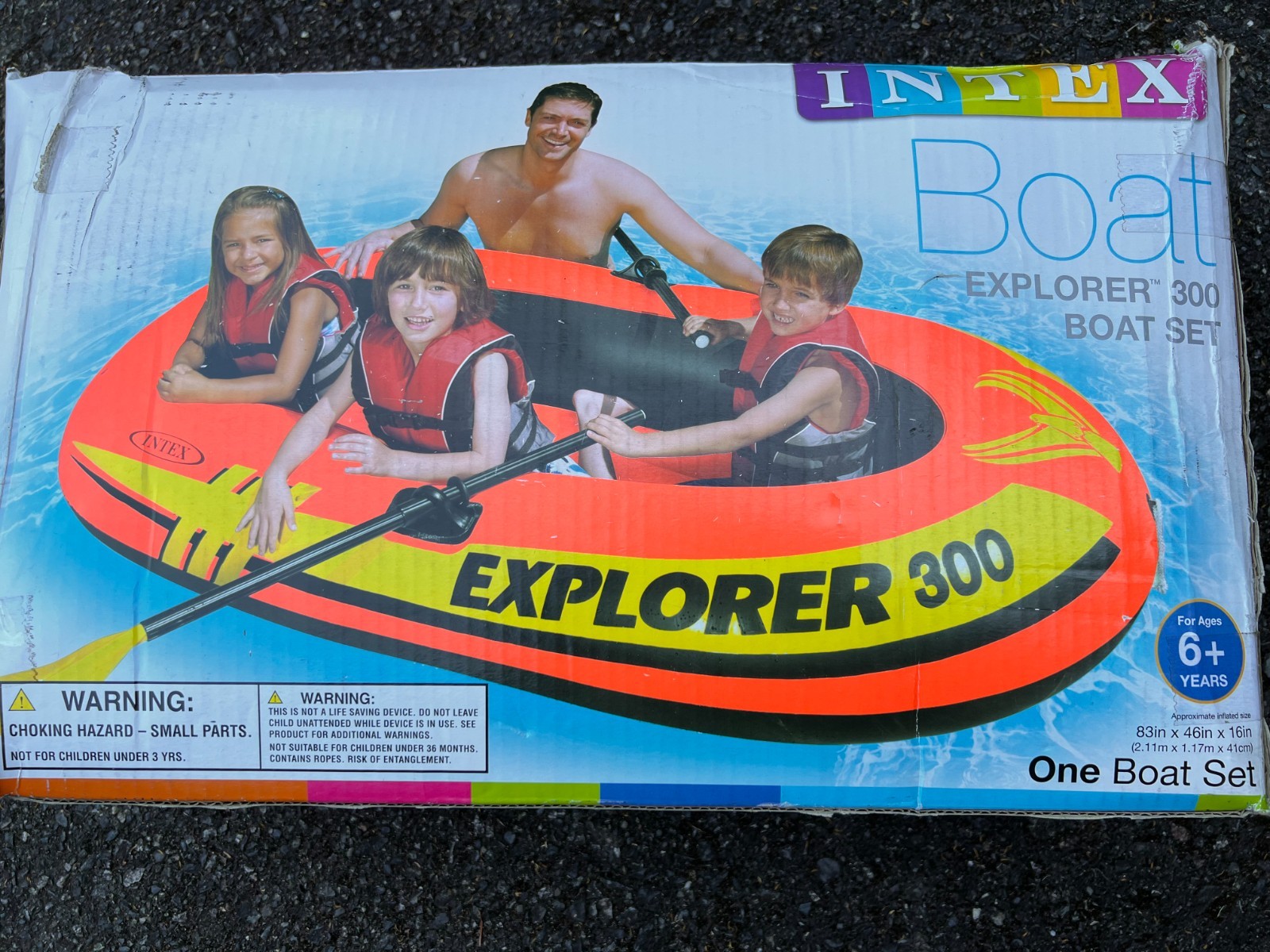 Intex 58332EP Explorer 300 Compact Inflatable Three Person Raft Boat In Box Oars
