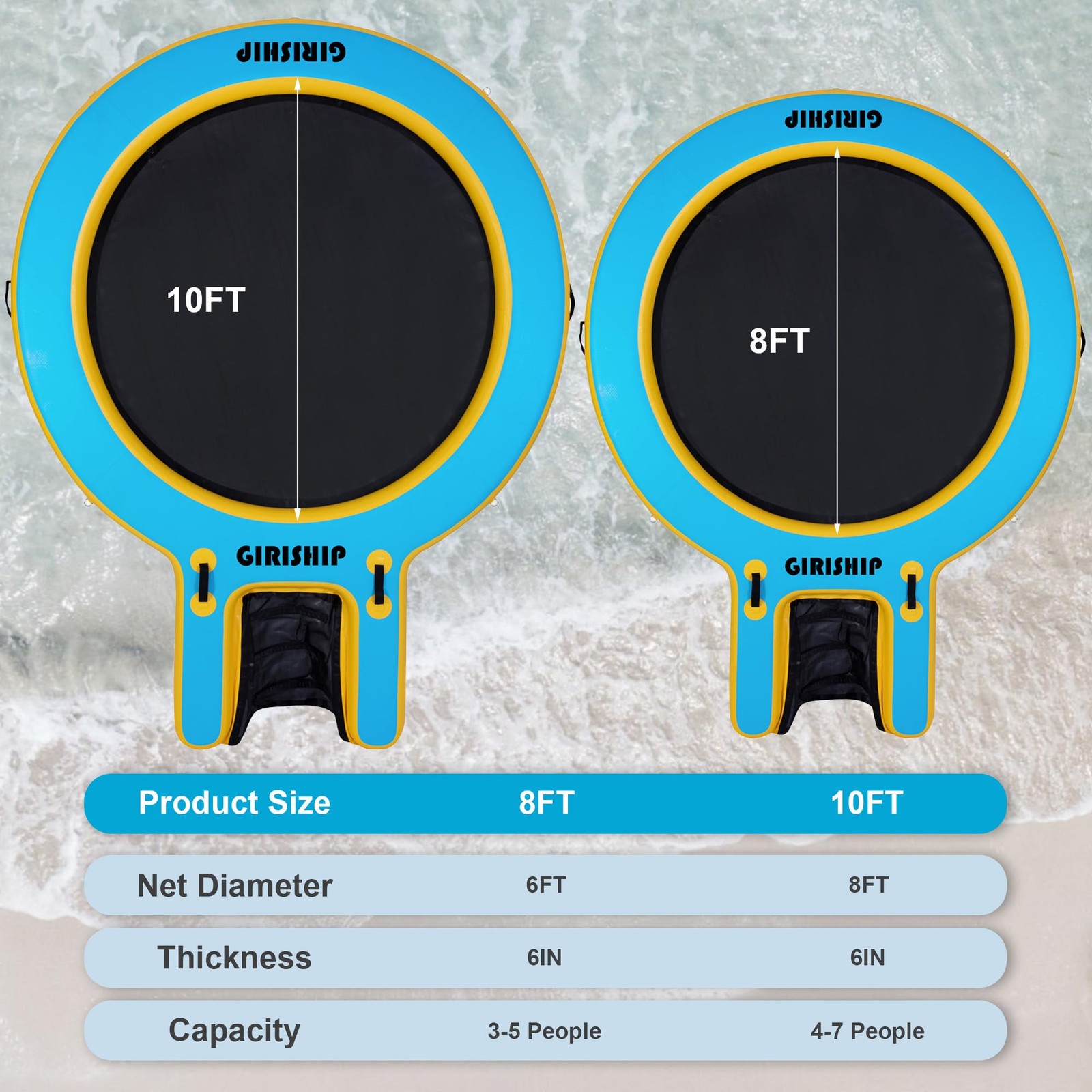 GIRISHIP Inflatable Water Hammock,Round Floating Ring 10FT, Blue Yellow+Black