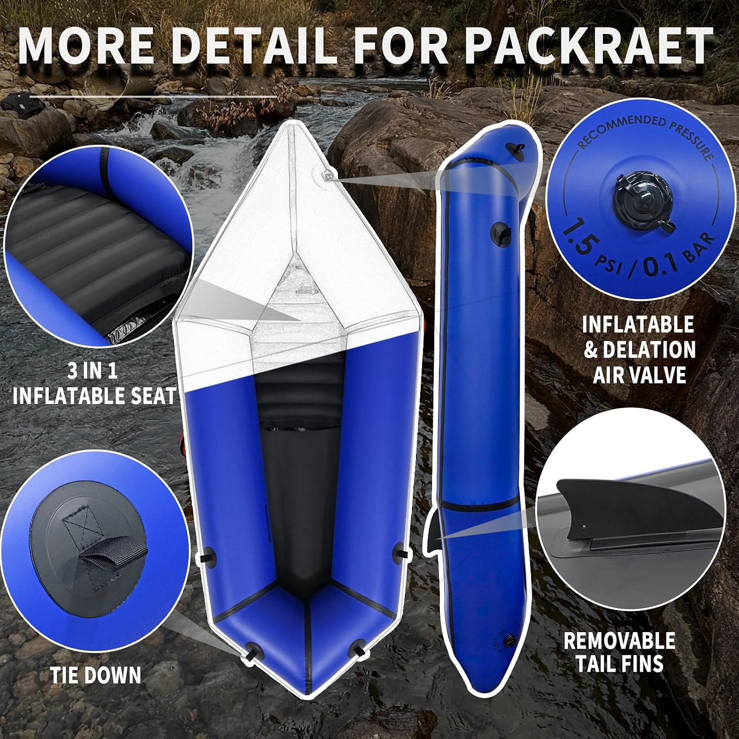 Lightweight Packrafts, TPU Inflatable Packraft for Flat Water Rafting Camping Tr
