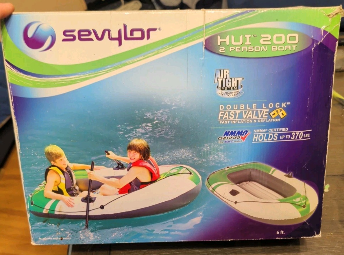 Sevylor HUI 200 2 Person 6ft Green & White Inflatable Boat 370 lb WT LMT Opened