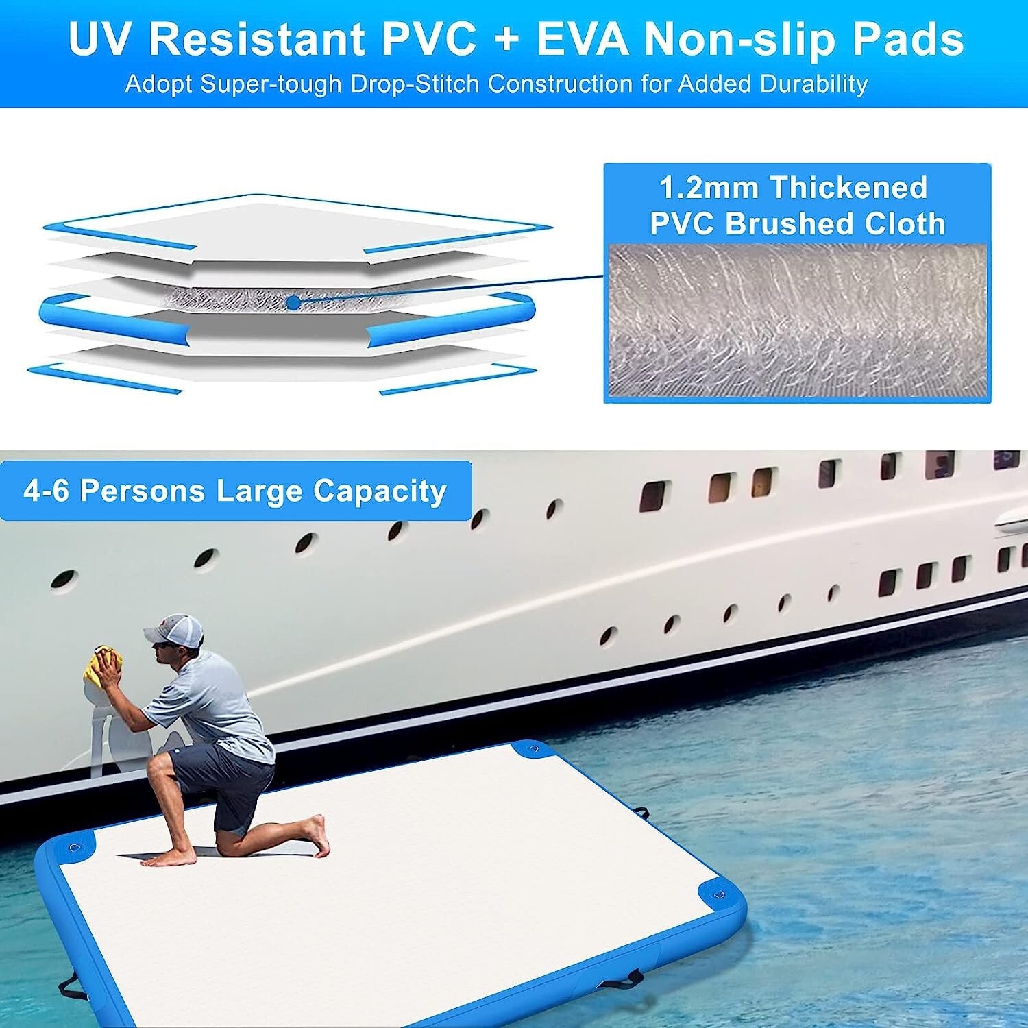 USED 6’x10′ Inflatable Lake Deck,None-Slip Surface Swim Deck,Float Dock w/ Pump