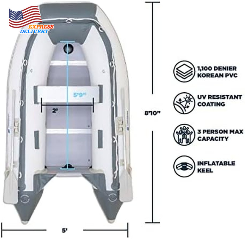 8Ft Dana Inflatable Sport Tender Dinghy Boat 3 Person 10 Horsepower White/Gray