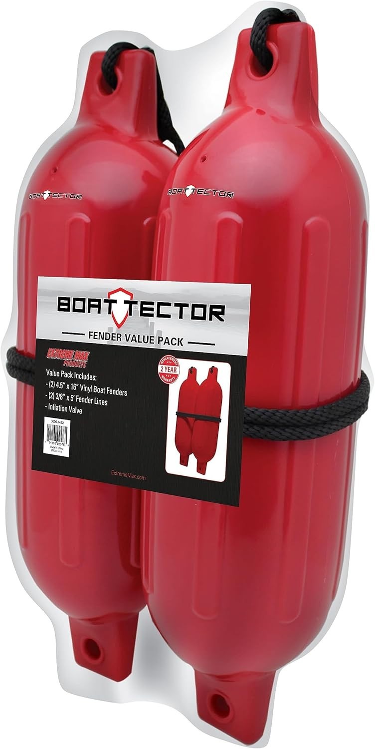 Protect Your Boat with 2 Inflatable Fenders – 4.5″ x 16″ Bright Red Pack