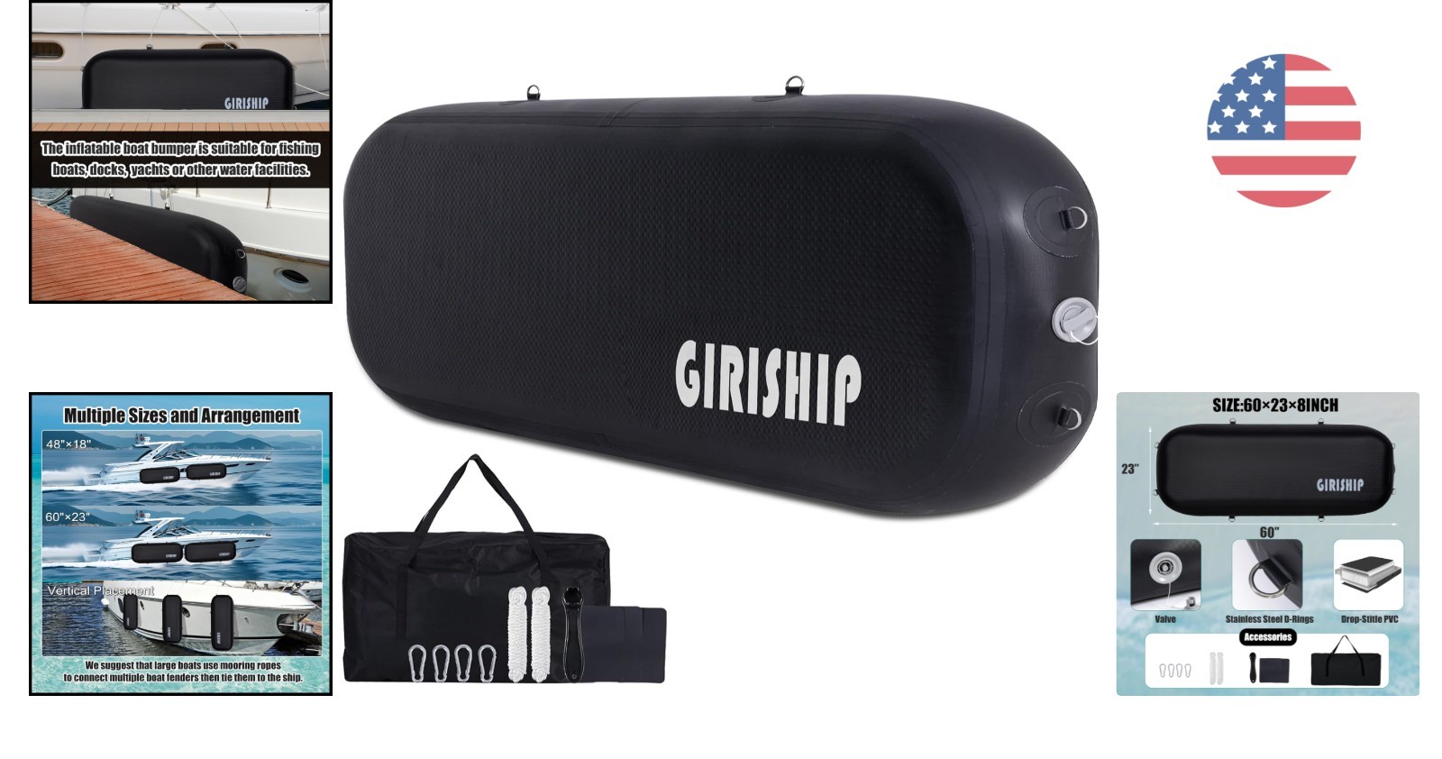 Sturdy 6/10FT Inflatable Dock Fenders with Storage Bag – Ideal for Marine Crafts