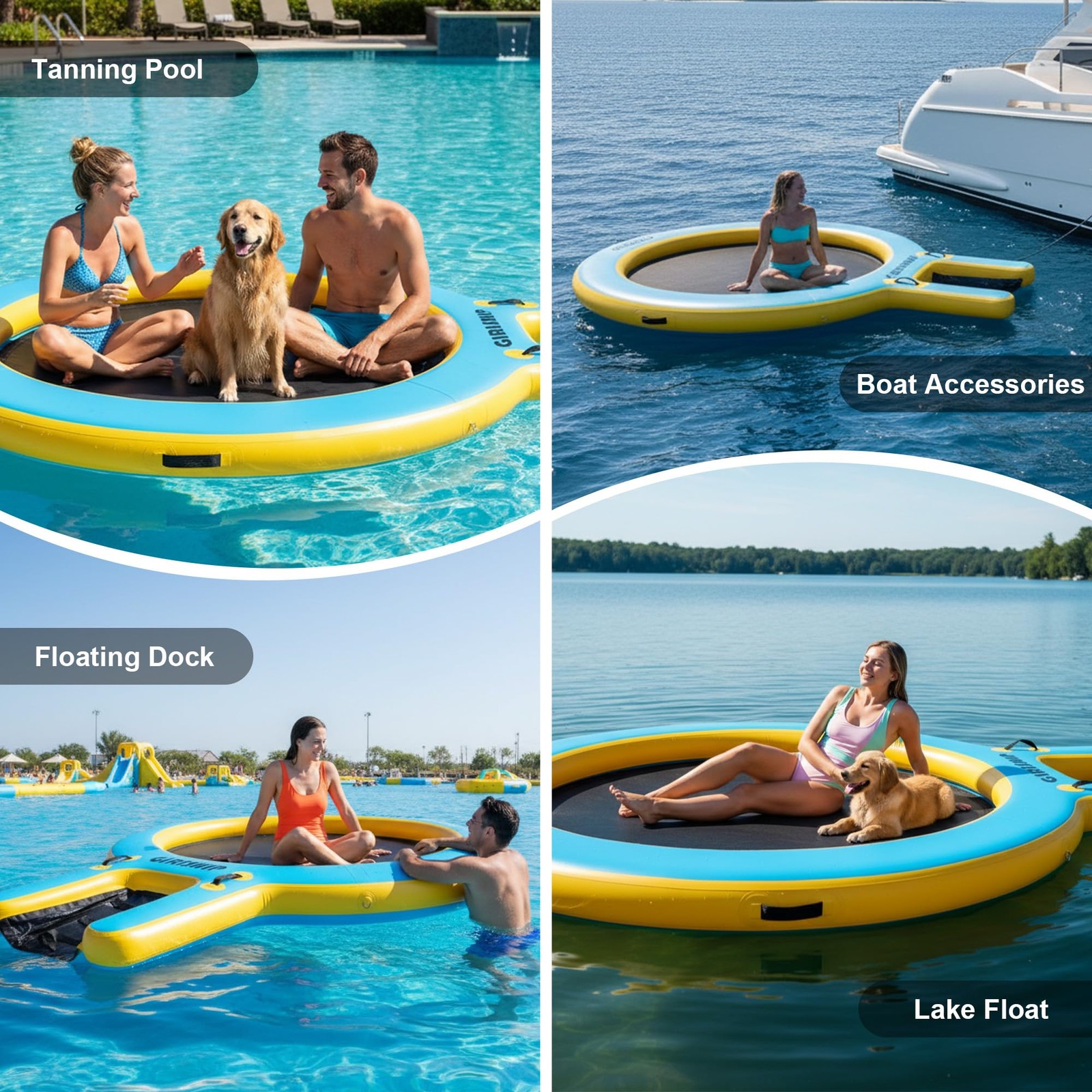 GIRISHIP Inflatable Water Hammock,Round Floating Ring 10FT, Blue Yellow+Black