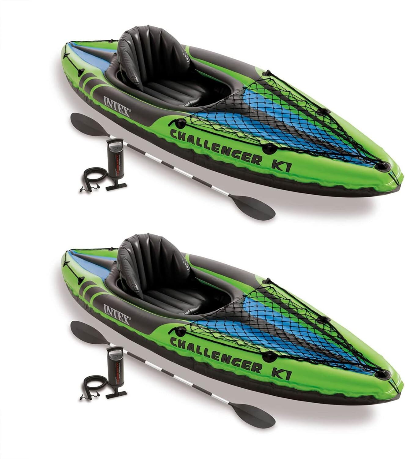 Intex Challenger K1 Inflatable Kayak with Oars and Pump Green/Blue 2Pack