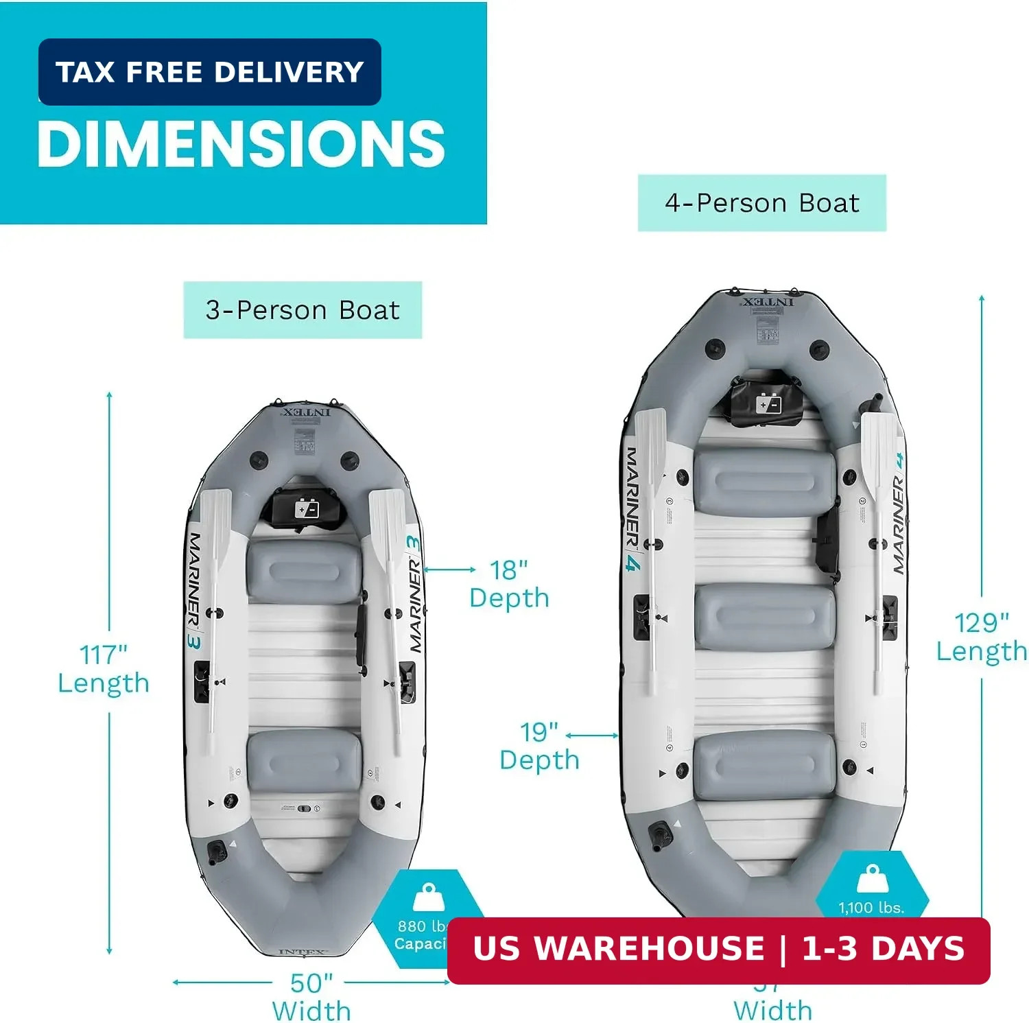 Mariner 4 Person Inflatable Fishing Boat Set SuperTough PVC Oars Pump Keel New