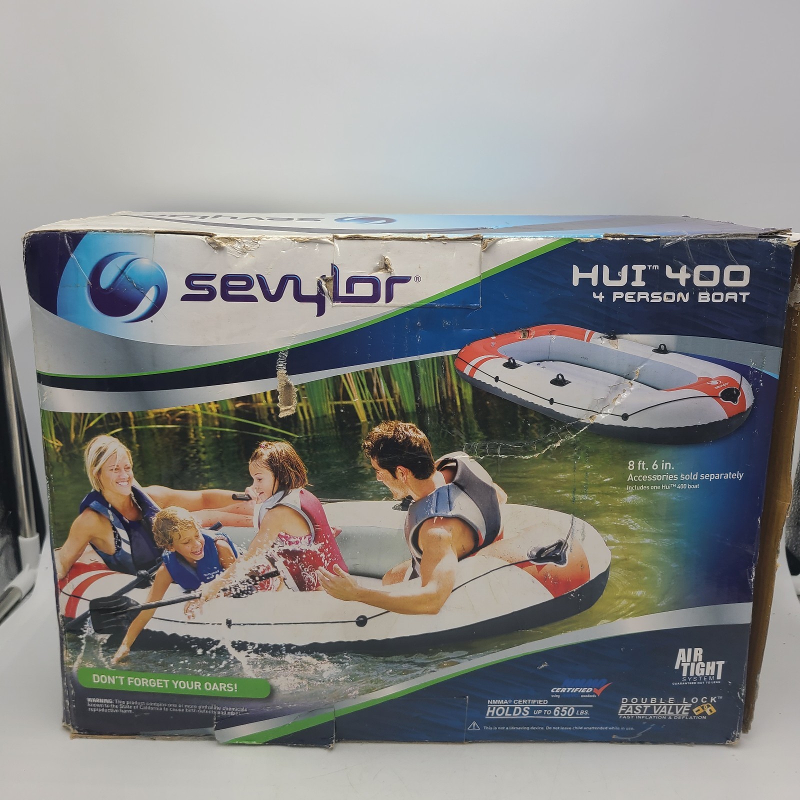 Sevylor HUI 400 4-Person 8’ 6” Red White Inflatable Boat New