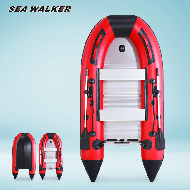 Seawalker Inflatable Fishing Boat, Aluminum Floor 0.9mm PVC, Red/Black,14.1ft