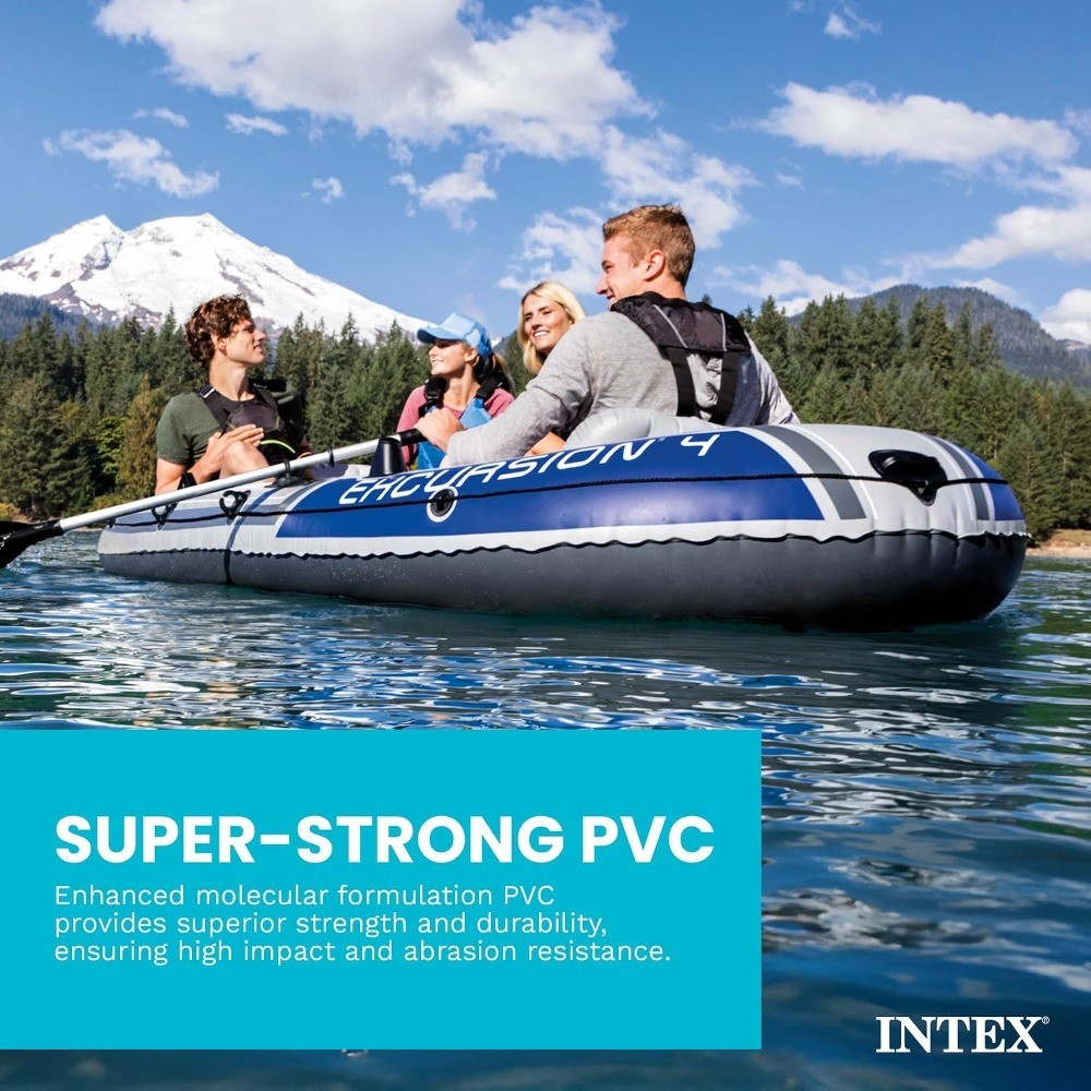 Intex Excursion 4-Person Inflatable Fishing Boat River Raft Set with Oars,
