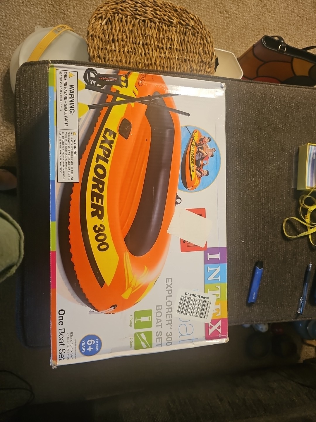 Intex Explorer 300 3 Person Inflatable Boat Set with French Oars and Air Pump