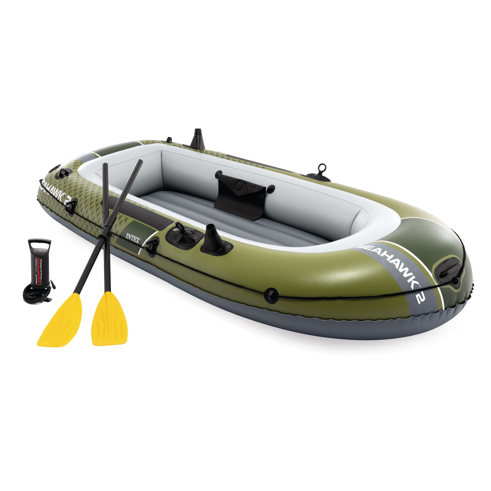 INTEX 66332EP Seahawk 2 Inflatable Boat Set with 48″ Oars, Pump, & Rod Holders