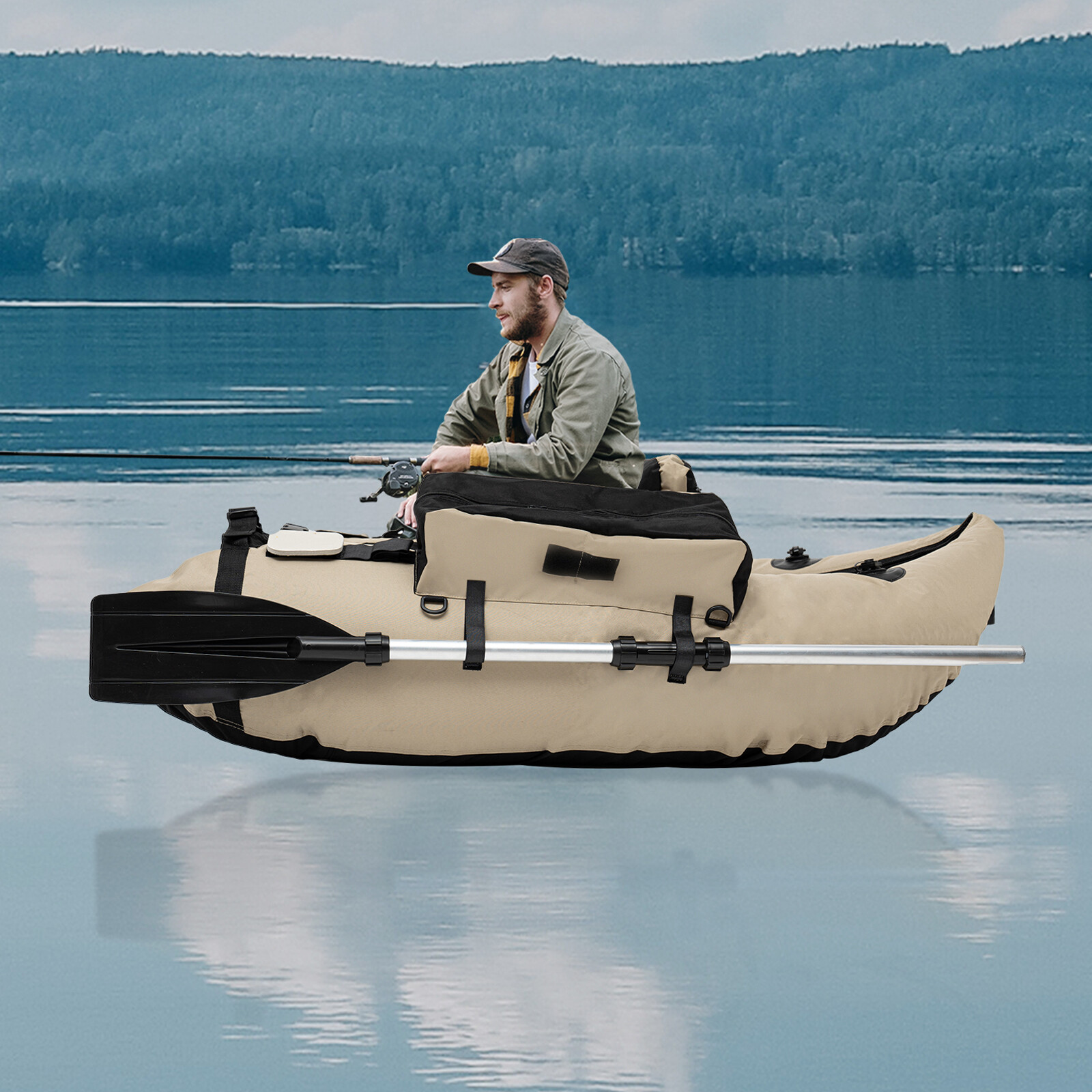 Inflatable Fishing Boat with Pump, Adjustable Backrest, 286.6 lbs Capacity