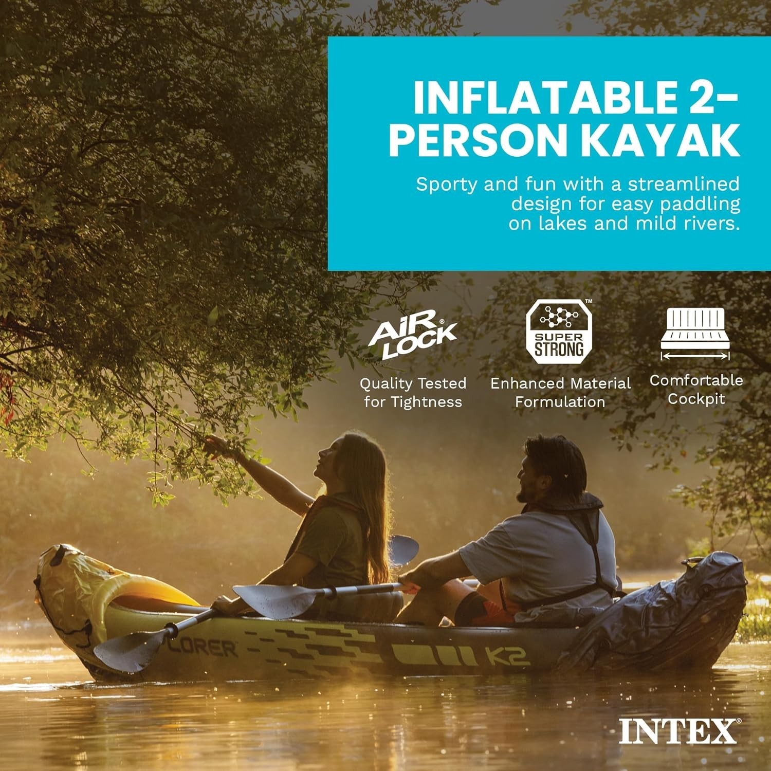 68307EP Explorer K2 Inflatable Kayak Set: Includes Deluxe 86in Aluminum Oars and