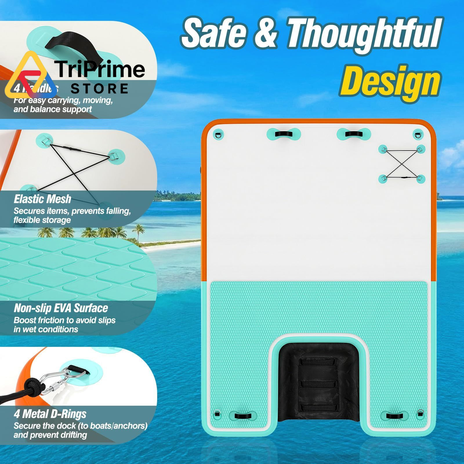 MoKo Inflatable Floating Dock, 8×6ft Air Dock 8×6 ft, Mint Green + Orange