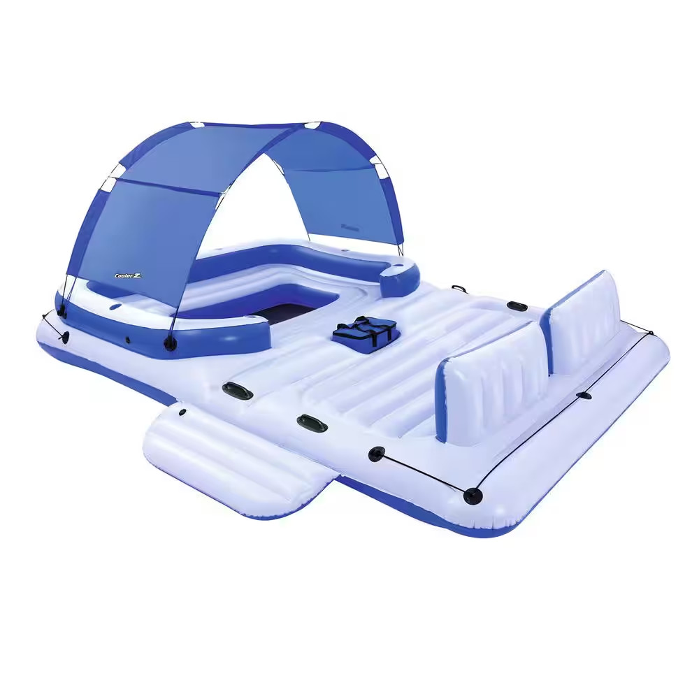 108 In. Blue Rectangular Coolerz 6-Person Inflatable Raft with Electric Air Pump