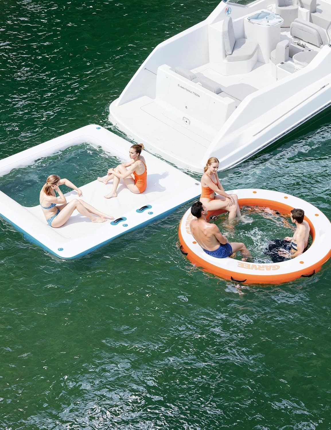 Inflatable Floating Dock Non-Slip Mat White Orange PVC for Lake Pool Beach Use