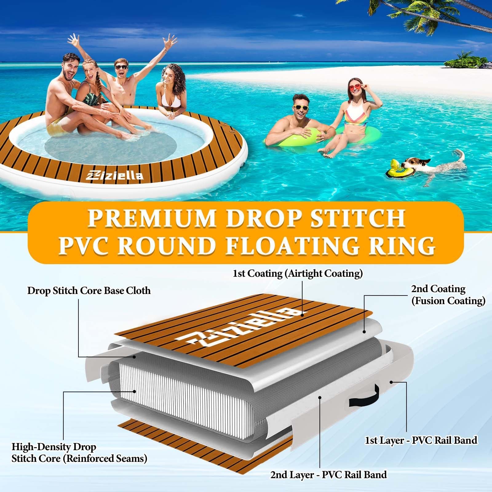 Ziziella Inflatable Water Hammock Floating Dock, 8FT Round Floating Ring for …