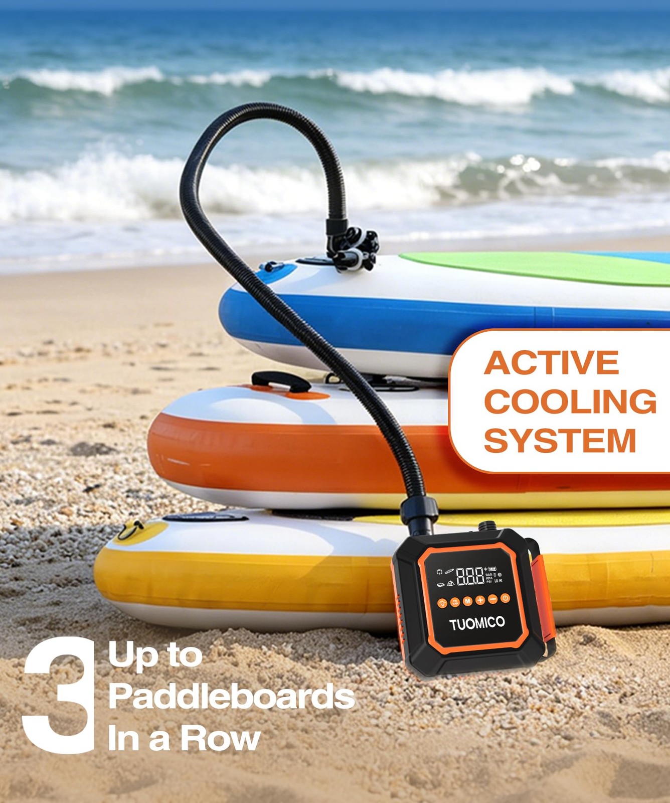 Tuomico Paddle Board Electric Pump Portable Sup Air Small, Black & Orange