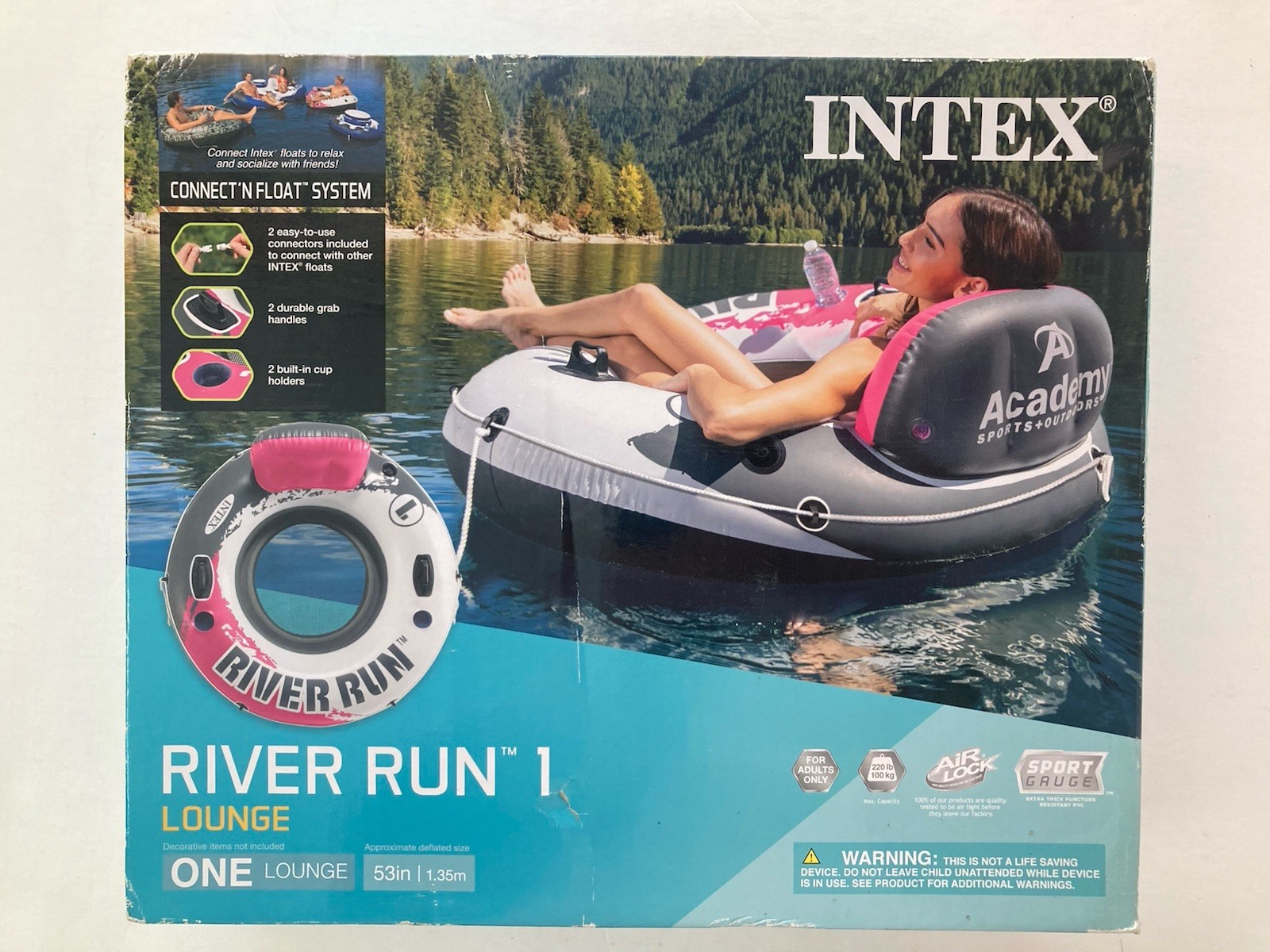 Intex River Run I Lounge 53 inch Inflatable Water Float with Handles – Pink
