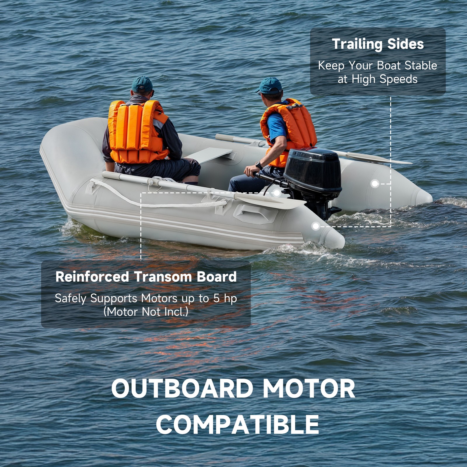 7.5ft Inflatable Boat 660lb Fishing Boat Raft for 2 Adults w Oars & Pump