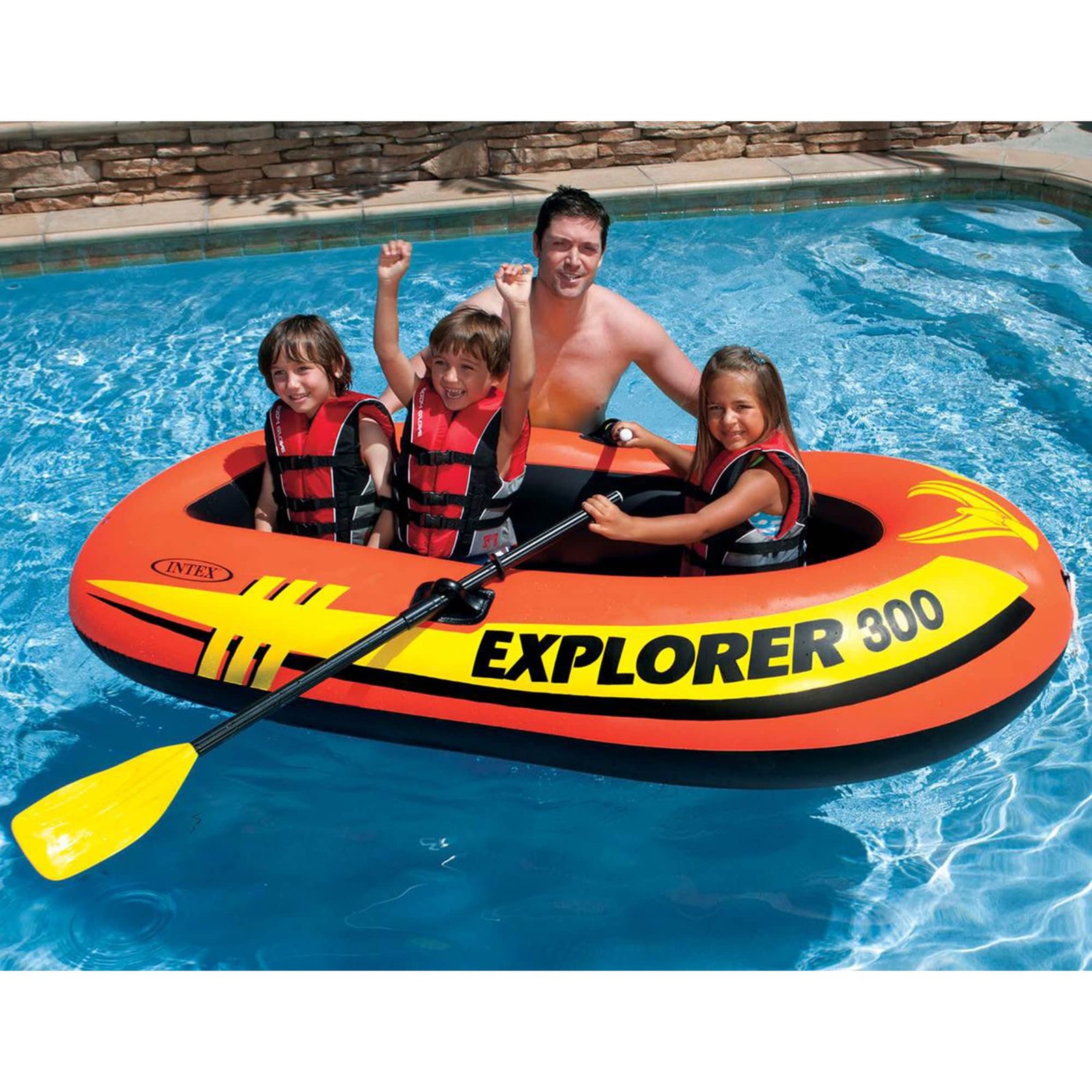 Intex Explorer 300, 3-Person Inflatable Boat Set with French Oars and High