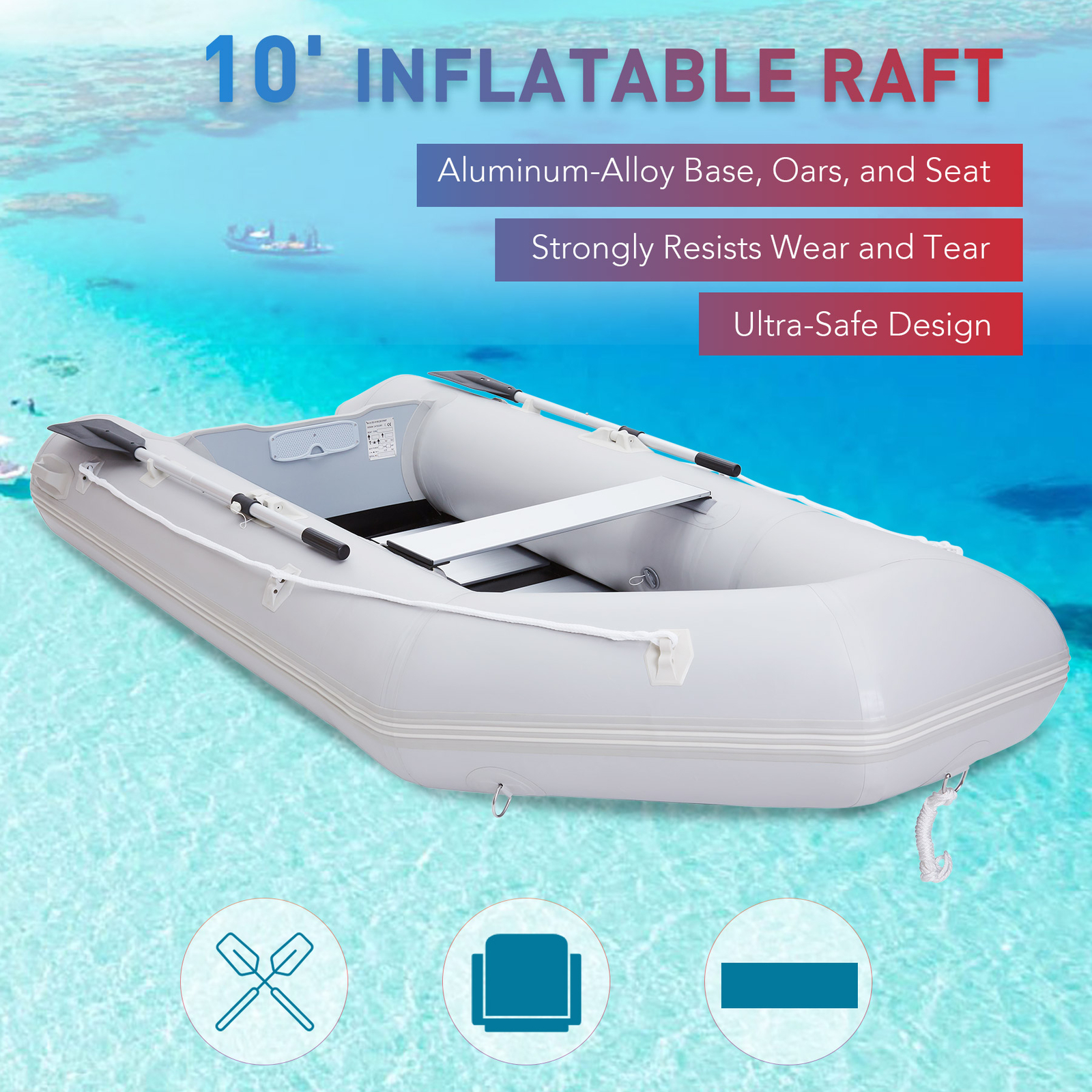 10ft Inflatable Boat w/pump Raft Fishing Dinghy Tender Pontoon Rescue Heavy Duty