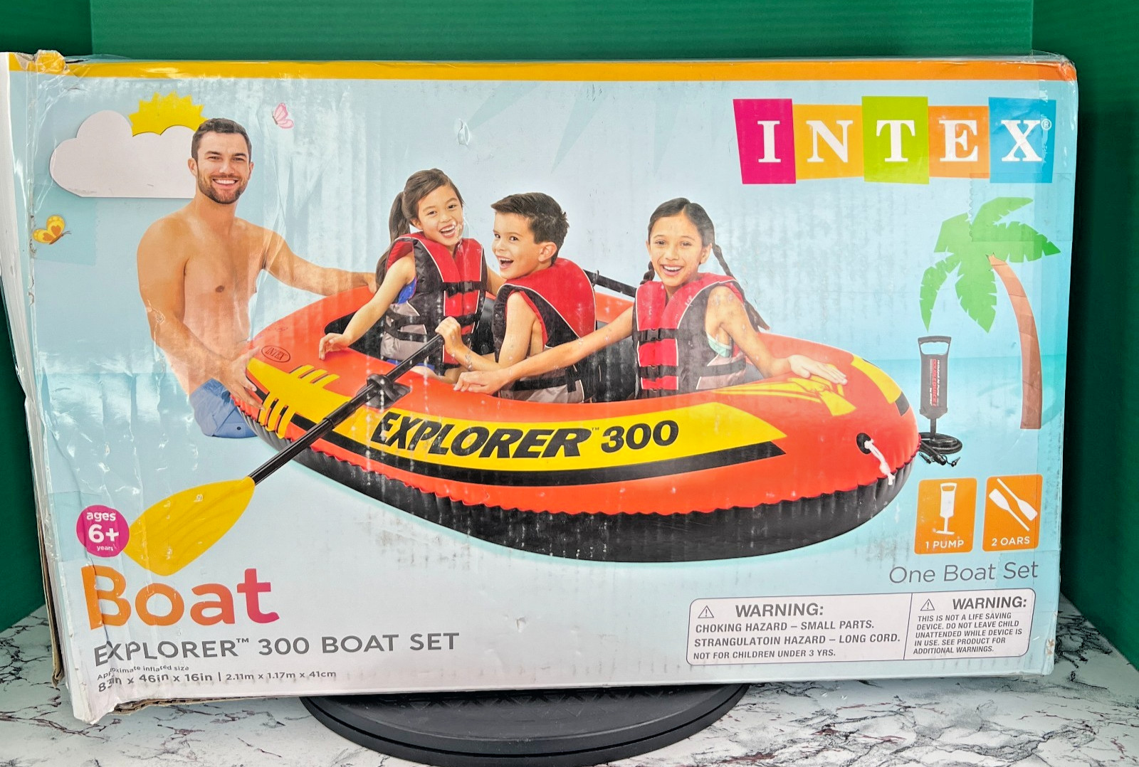Intex Explorer 300 3 Person Inflatable Boat Set w/ 2 Oars & Air Pump MAX 410 lbs