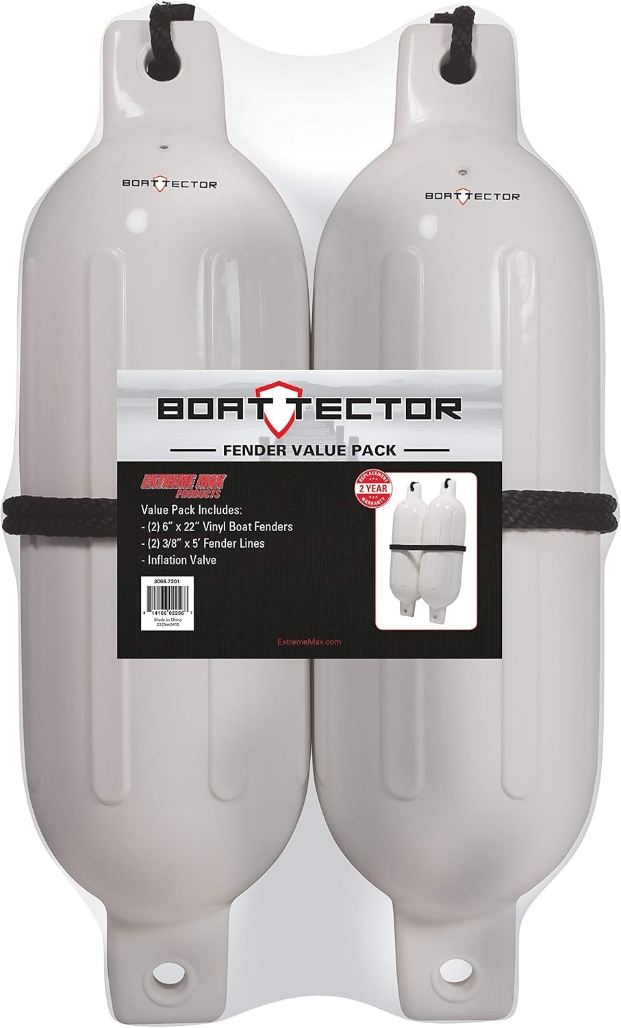 2 BoatTector Inflatable Fenders – White, 6.5″ x 22″