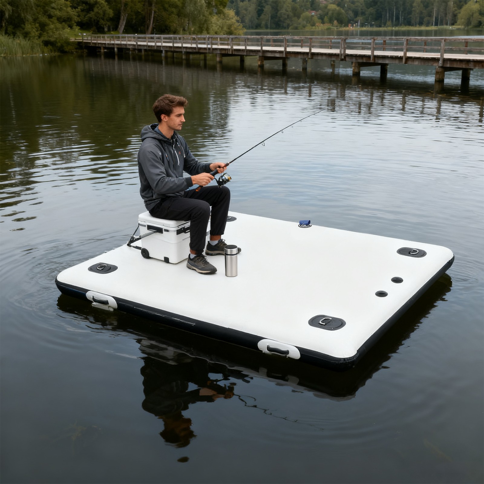 Portable Fishing Boat Inflatable Floating Platform for Lake/Swimming Pool 400kg