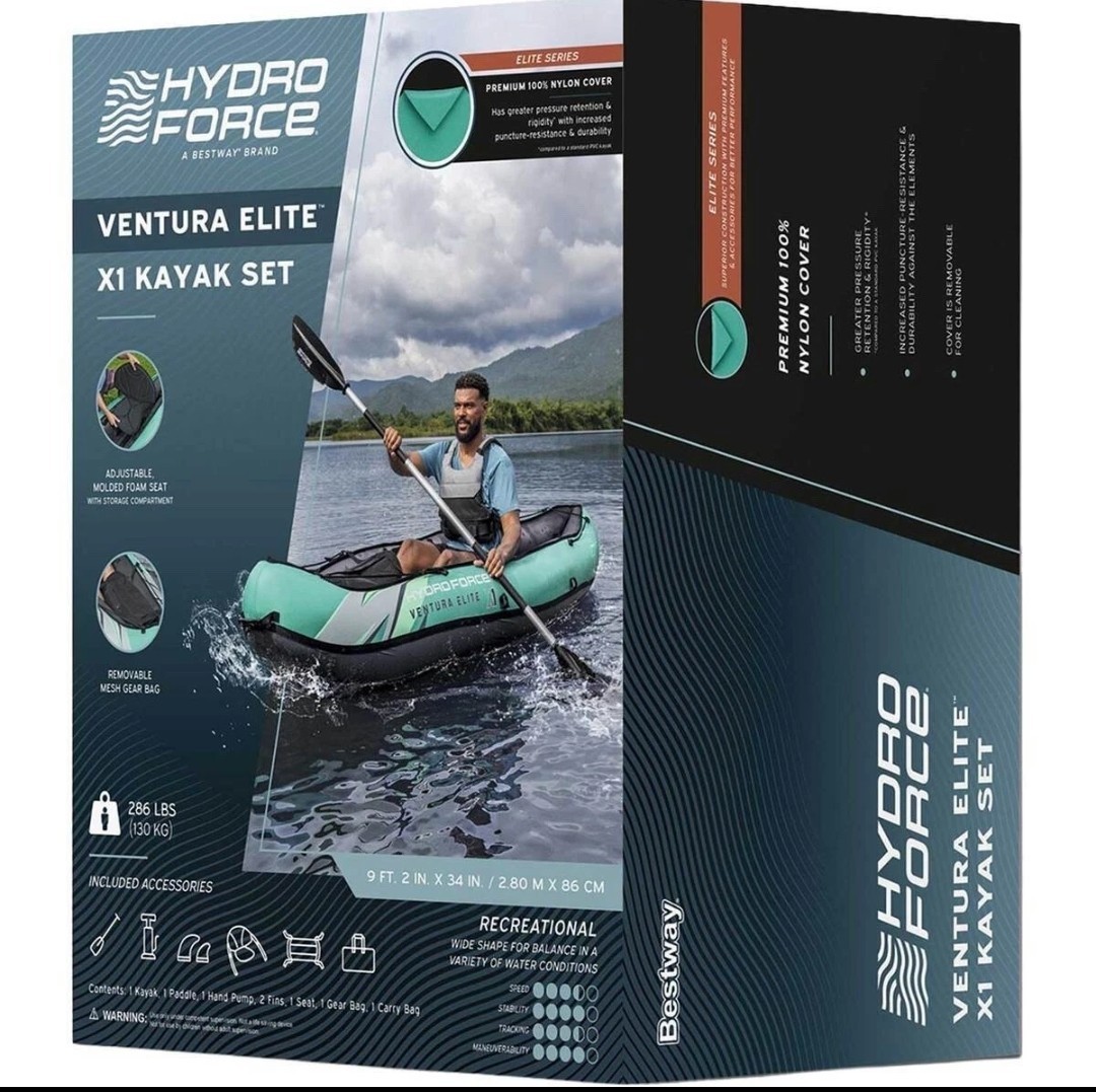 Bestway Hydro Force Ventura Elite X1 1-Person Inflatable Kayak Set 9ft 2in NEW