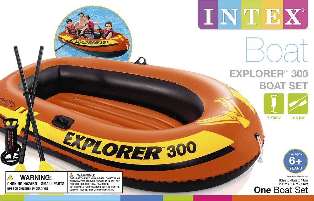 Intex Explorer 300 3Person Inflatable Boat Set with French Oars and Air Pump